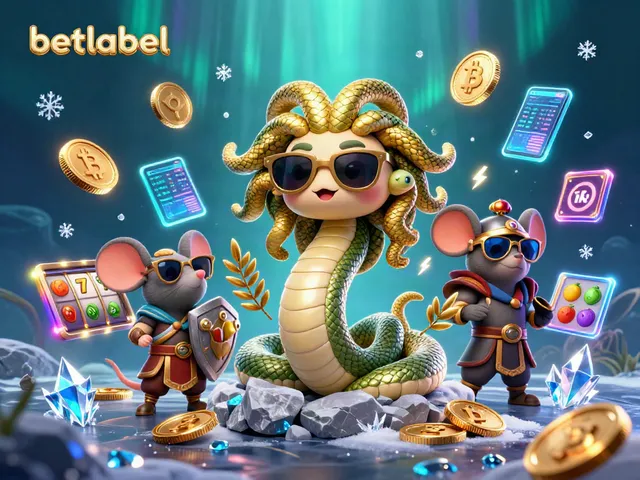 Engage with betlabel's gaming experience featuring a fun, 3D illustration of Greek mythology characters in a slot-rich casino atmosphere.